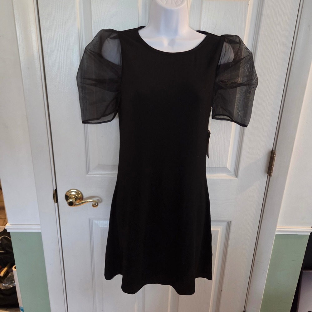 Hyacinth House NEW Tuckernuck Womens Black Tulle Sheer Puff Sleeve Mini Dress XS